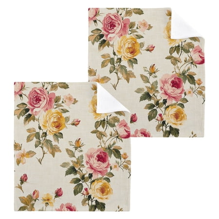 Vintage Shabby Chic Floral Pattern with Roses 100% Cotton Face Towel 12x12in Soft Absorbent Washcloth Durable Printed Hand Towels for Bathroom Travel 2 Pcs