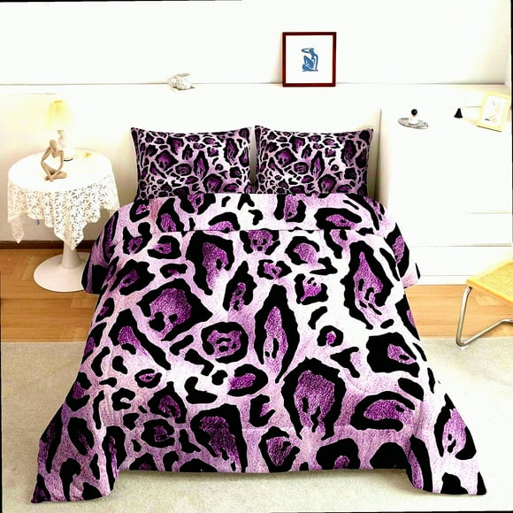 Purple Leopard Safari Comforter Set - African Cheetah Farmhouse Bedding Kit