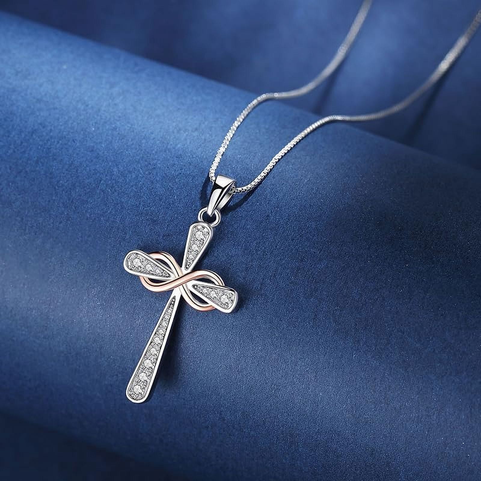 925 Sterling Silver Cross Necklace for Women Big Faith Infinity Pendant Necklace Silver Chain