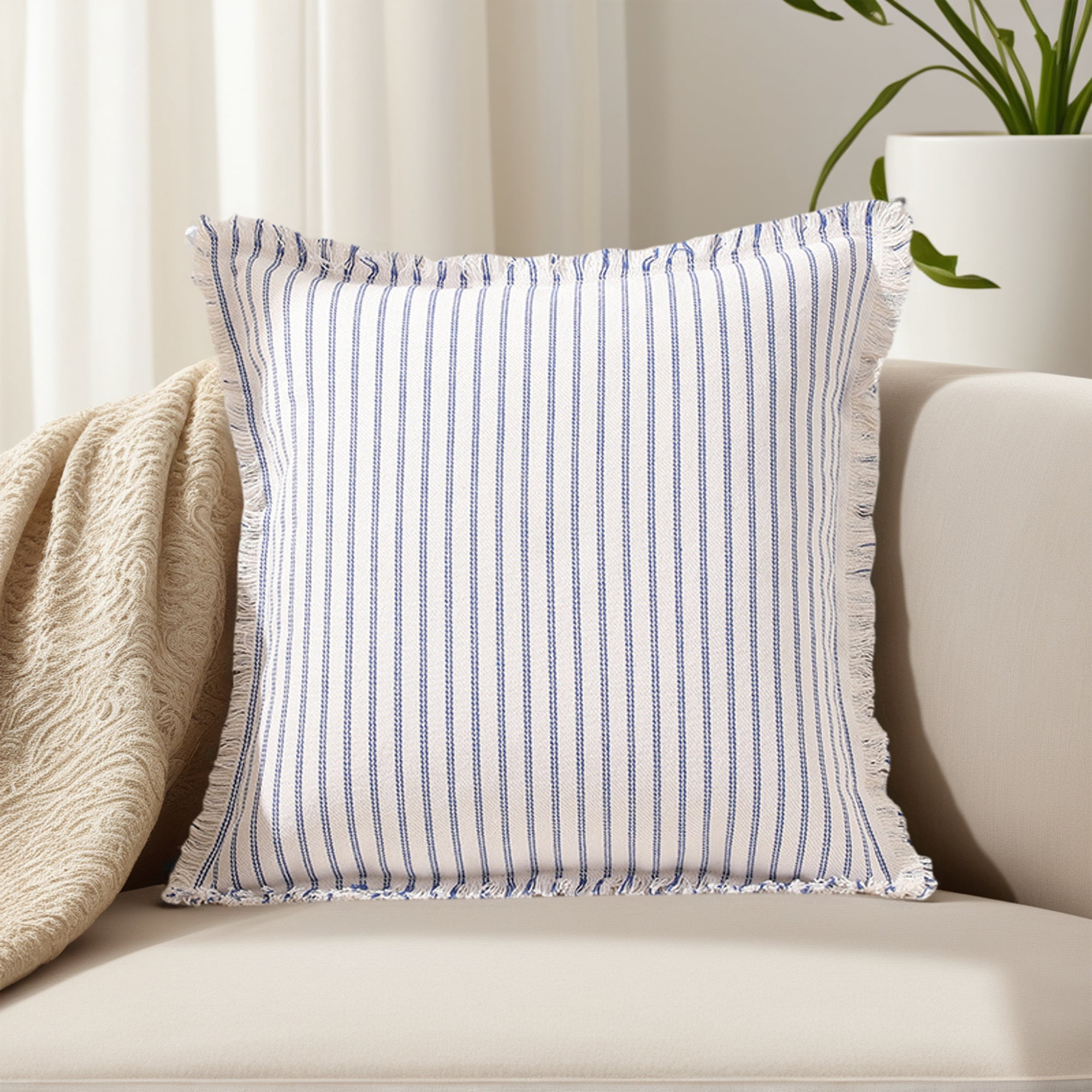 Unique Bargains 4 Pcs Classical Striped Throw Pillow Cover Blue/Grey 16" x 16"