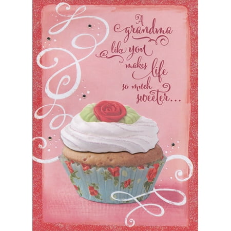Designer Greetings Cupcake with Tip On Frosting Hand Crafted: Grandma Premium Keepsake Valentine's Day