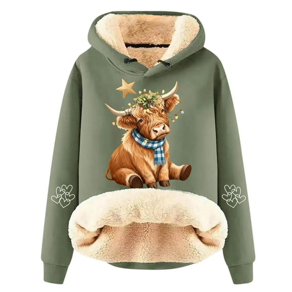 Womens Oversized Sweatshirts Highland Cattle Print Long Sleeve Hoodies Fall Fashion Pullover Tops Winter Loose Outfits
