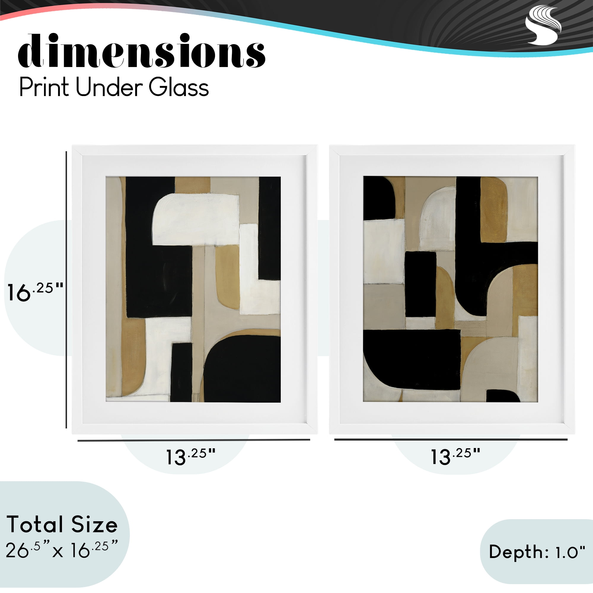 Stupell Industries Neutrals & Black Geometrics 2 Piece White Framed Print Under Glass Set, design by Kippi Leonard