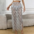 thumbnail image 2 of SAWOBUUN Womens Sequin Fringe Mesh Midi Skirt High Waist Split Bodycon Sheer Tassel Party Skirt, 2 of 5