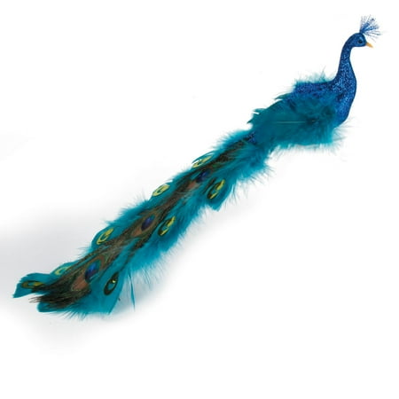 Crystal Peacock Bird - Darice Decorative Blue Peacock Bird with Clip: 2.5 x 17 inches