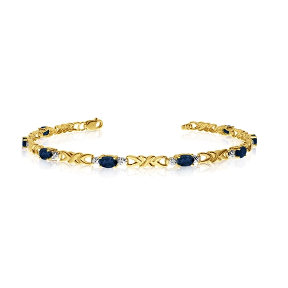 14K Yellow Gold Oval Sapphire and Diamond Bracelet