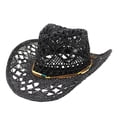 thumbnail image 2 of Sun Protection Hat , Womens Beach Hat , Boho Hat Stylish Summer Western Cowboy Straw Hat for Women and Men Breathable Shapeable Sun Wide Brim Hollow Design, 2 of 3