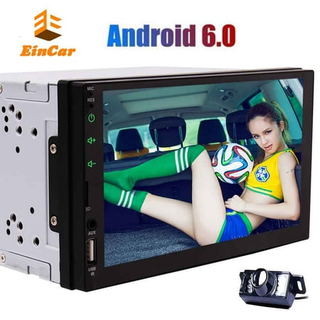 Backup Camera + EinCar Android 6.0 Auto Radio 7 inch TouchScreen Car Stereo Double Din no DVD Player GPS Navigation Head Unit FM/AM RDS Radio/Bluetooth/Wifi/TF card slot/USB/AUX/External