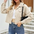 thumbnail image 2 of Arlun Womens Fashion Cropped Corduroy Shackets Button down Lapel Long Sleeve Jackets Tops Fall Trendy Loose Fit Comfortable Solid Color Outwear with Pockets Beige S, 2 of 7