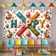 thumbnail image 2 of LUUFILx Easter Party Backdrop Decoration Happy with Easter Eggs and Bunnies for Celebration Photography Props Decorations Banner Background Photo Booth, 2 of 8