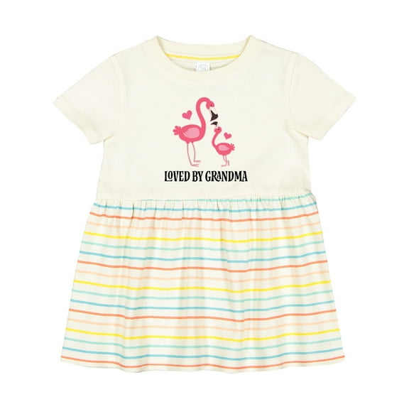 Inktastic Grandma Loves Me Flamingo Grandchild Girls Baby Dress