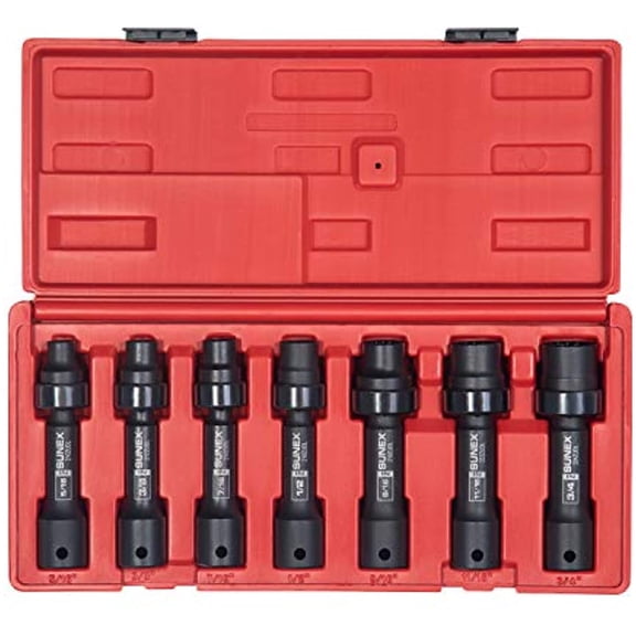 Sunex Tools 7 Piece 1/2in Drive 12 Point Socket Set with Portable organizer Tray Keeps