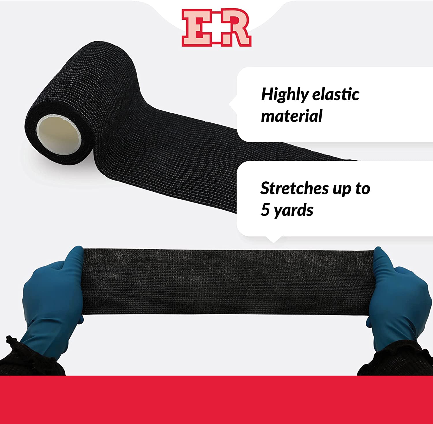 Self Adherent Cohesive Wrap Bandages for First Aid, Sprains, Swelling, Sports, Pets - 4 Inches x 5 Yards – 18 Count - Black