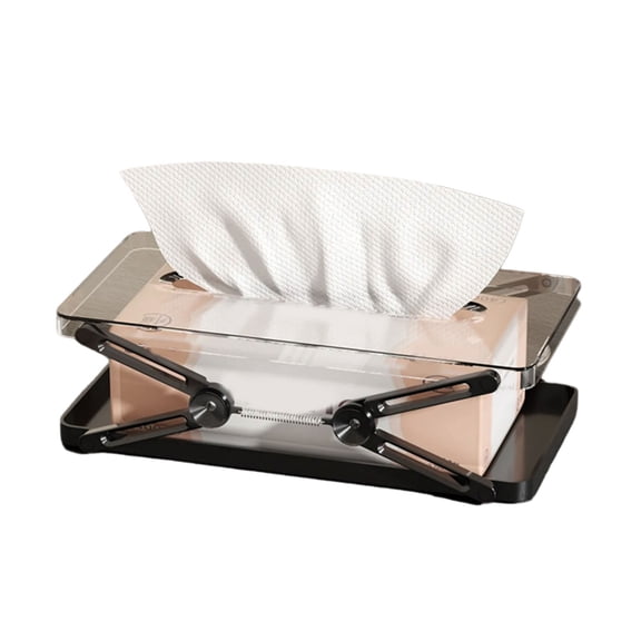 Adjustable Spring Tissue Box Dispenser with Lift-Up Tray, Multipurpose Storage for Home Office