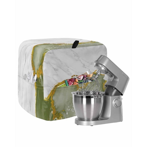 Green Gold Marble Stand Mixer Dust Cover with Storage Pocket & Handles,Modern Abstract Marble Crack Texture Fits All Tilt Head & Bowl Lift Kitchen Appliance Cover Organizer Accessories,4.5-5 Quart