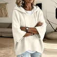 thumbnail image 4 of longantii Women's Hooded Knit Tops Soft Solid Color Drawstring Pullover Relaxed 3/4 Sleeve Oversized Knit Sweaters Daily Autumn Casual Loungewear Shirts White S, 4 of 6