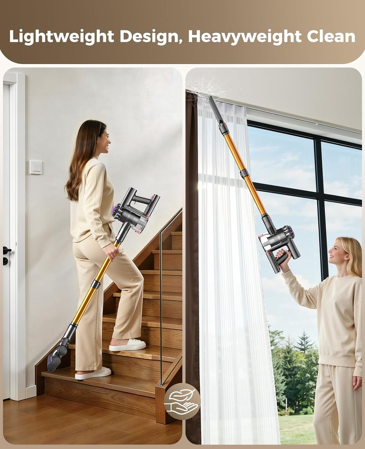 Cordless Vacuum Cleaner, 450W 40KPA, 45 Min Runtime, Lightweight Stick Vacuum with LED Display, Rechargeable, for Carpet Pet Hair Hardwood Floor, Yellow Bestseling thumbnail 12