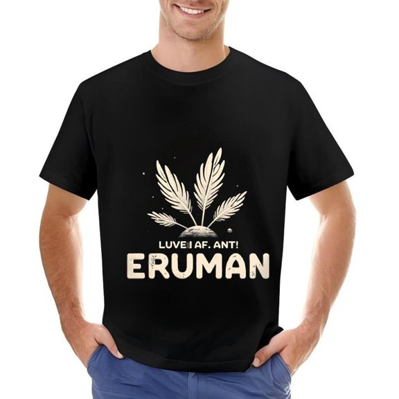 Stylish Men's Cotton Short Sleeve T-Shirt with White Design and Bold ' ERUMAN ' Text in