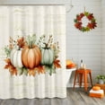 thumbnail image 2 of Thanksgiving Green Orange Pumpkin Shower Curtains for Bathroom, Leaf Vintage Text Texture Waterproof Fabric Shower Curtain for Bathroom Bathtub Decoration, Machine Washable, 54x"78", 2 of 9