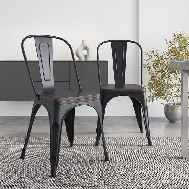 Sillas Tolix 2 Piezas De Metal y Madera Para Comedor Restaurante Cafetería negro