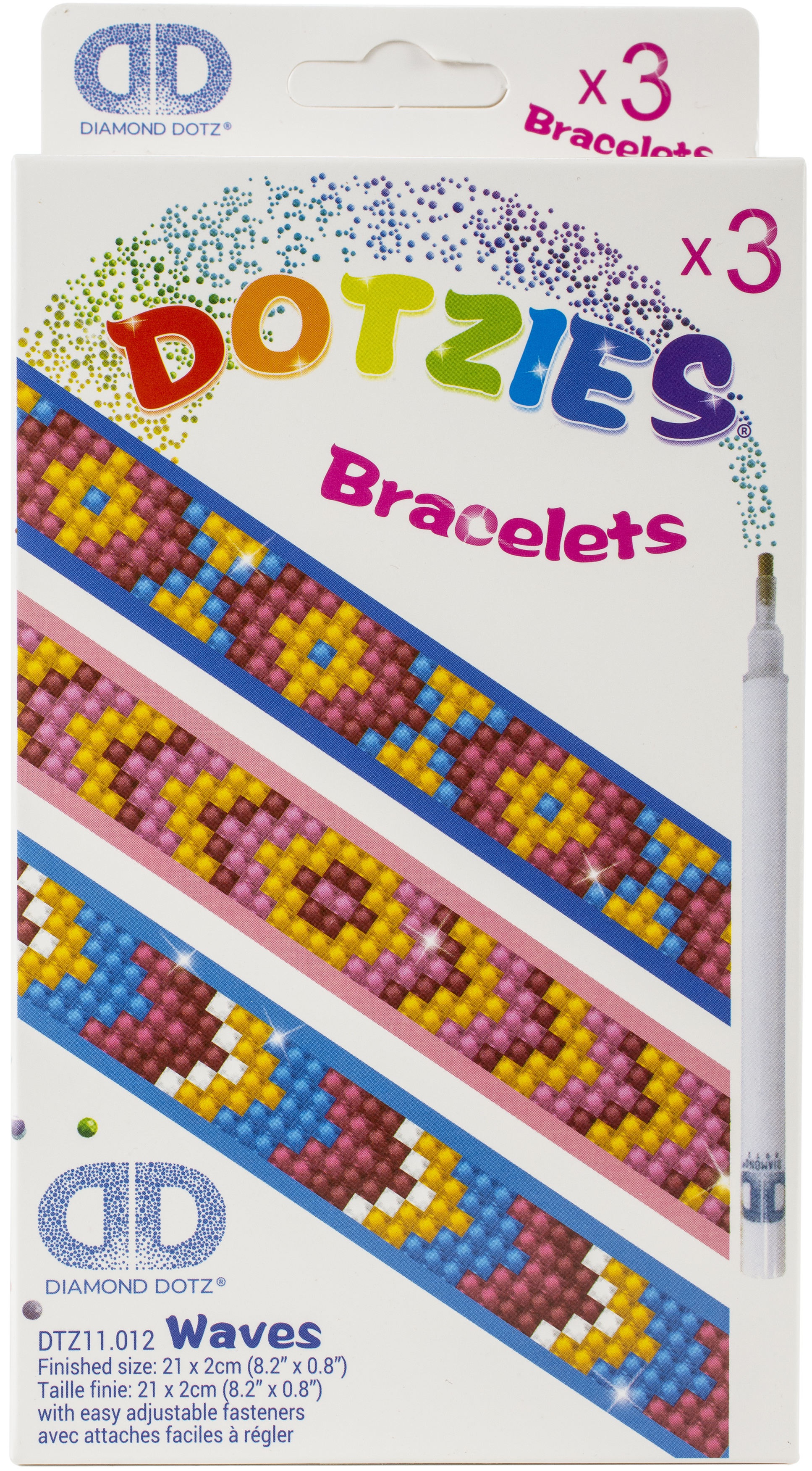 Diamond Dotz Dotzies Bracelets Facet Art Kit 1"X9"-Assorted Waves 3/Pkg