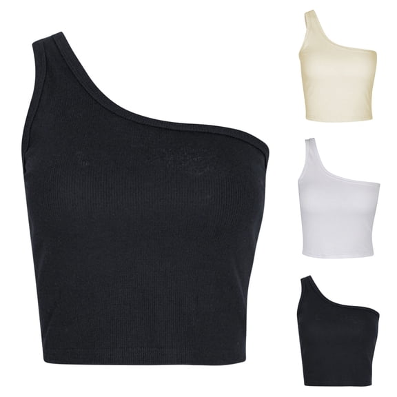 Ashirexll Womens Summer Tops, Short Slim Ribbed One Shoulder Sleeveless Camisole Casual Comfortable Blouses
