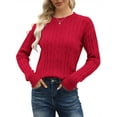 thumbnail image 2 of Langwyqu Fall Winter Women Long Sleeve Cable Knit Sweater Pullover, 2 of 5