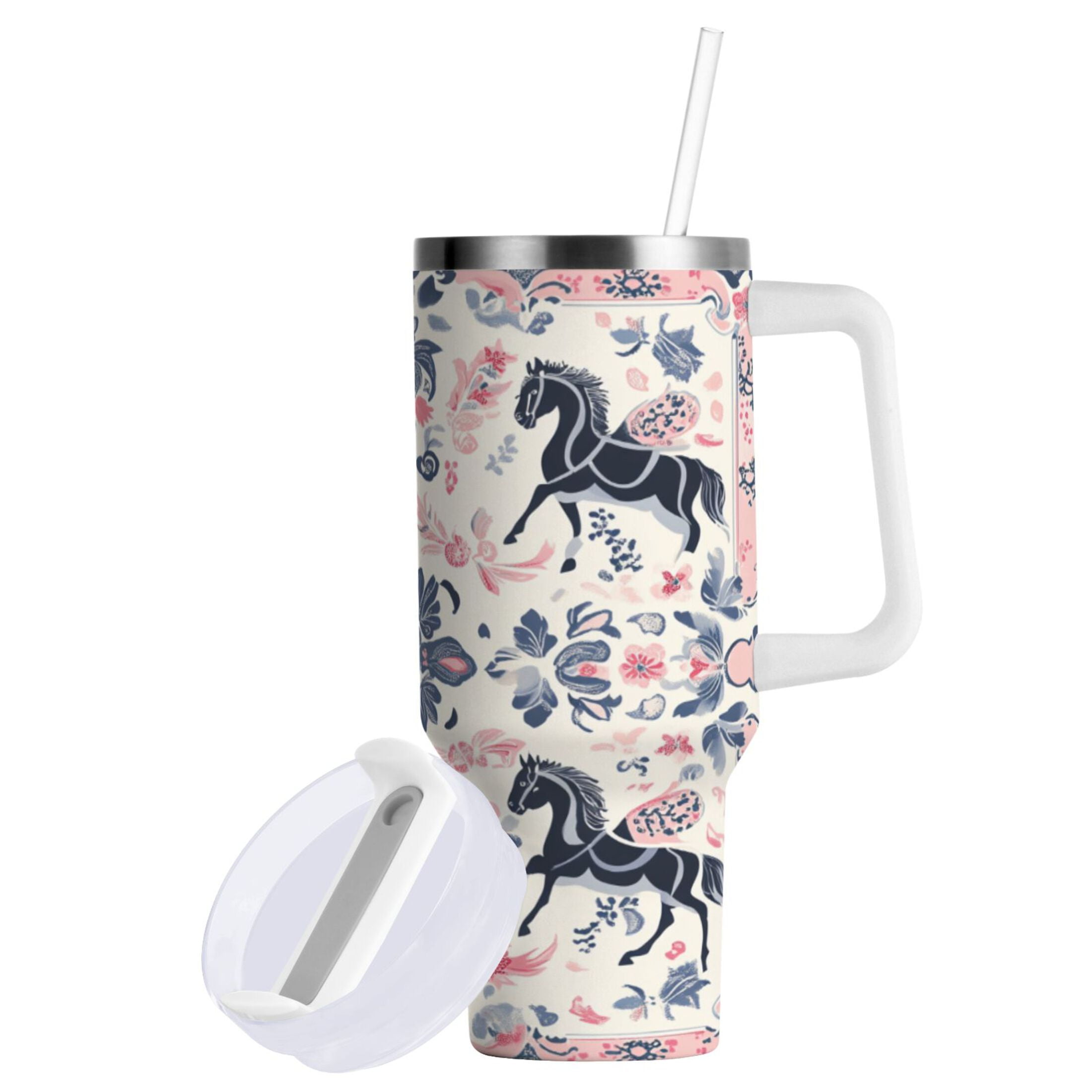 DIXRUYEE Steel Water Bottles Tumbler Creative Equestrian Floral Harmony Pattern 40oz/30oz