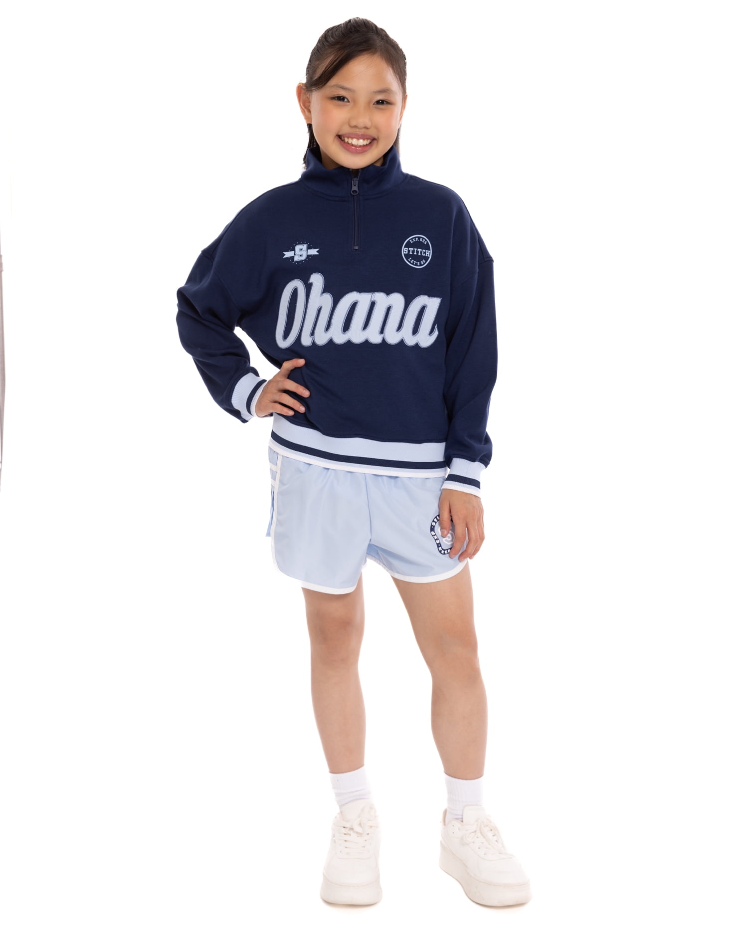 Stitch Girls' Quarter Zip Graphic Pullover Sweatshirt with Long Sleeves, Sizes 4-12