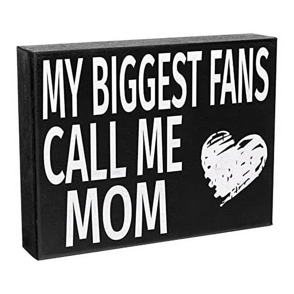 JennyGems Gifts for Mom, My Biggest Fans Call Me Mom Wooden Sign, Mom Gift, Shelf Decor and Wall Hanging, Made in USA