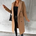 thumbnail image 3 of Fusipu Women Long Jacket Slim Fit Double Breasted Solid Color Woolen Coat Autumn Winter Turndown Collar Outerwear Overcoat Streetwear, 3 of 8