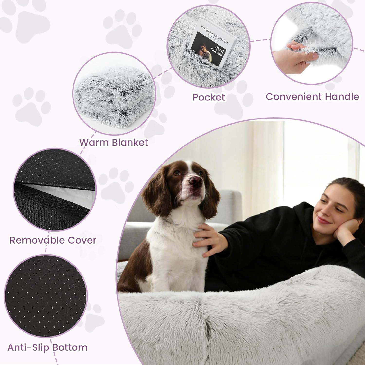 JessieMal Human Dog Bed for Adults, 75"x43"x10" Human Size Dog Bed, Orthopedic, Waterproof Removable Washable Cover, Soft Calming Lounger for People & Pets, Light Grey