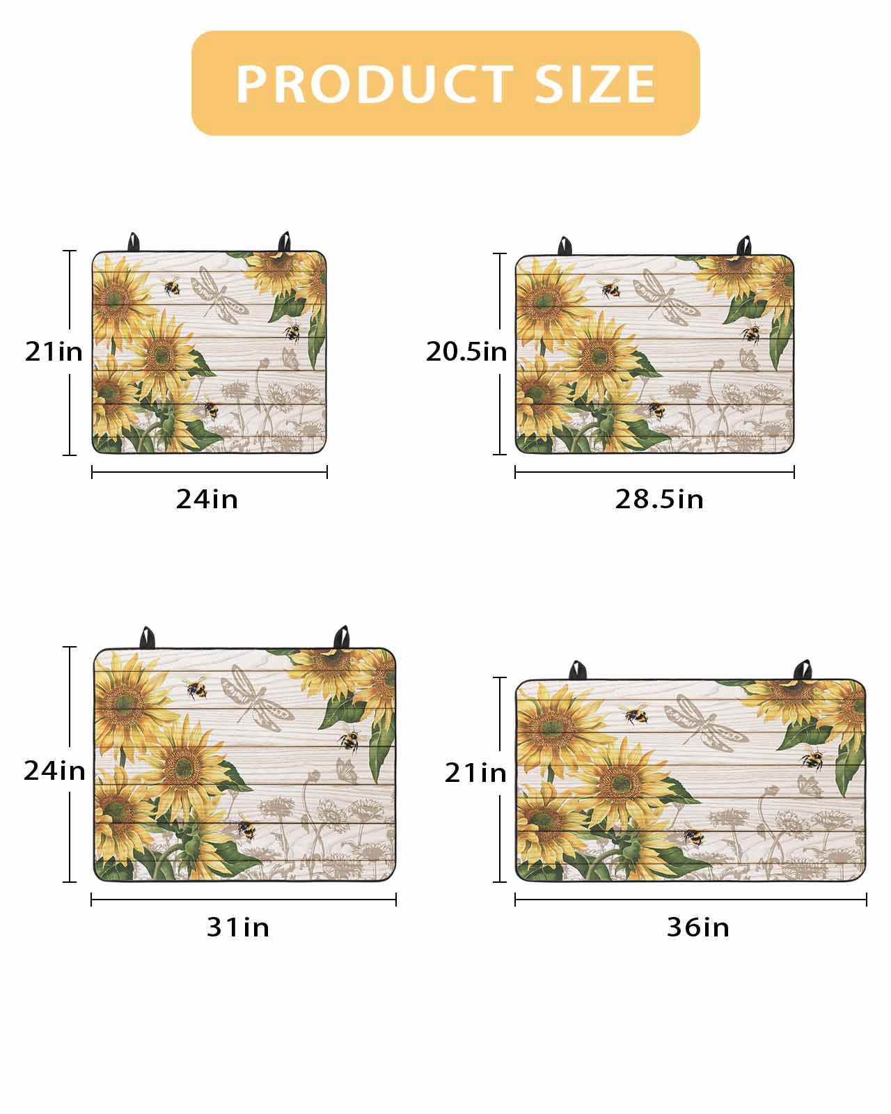 Large Induction Cooktop Protector Mat Sunflowers Stove Top Covers for Electric Stove, Farmhouse Botanical Flowers Bees Wooden Decorative Stove Burner Cover Mats, Glass Top Stove Cover