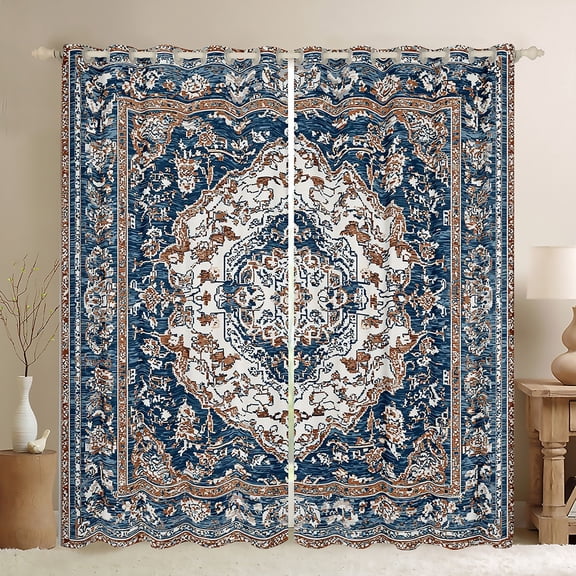jejeloiu Vinatge Floral Black Out Curtains,Boho Bohemian Theme Curtains Pack of 2 (42x63 Each),Deepblue Brown Bedroom Curtains For Men Women,Ultra Soft Home Decor