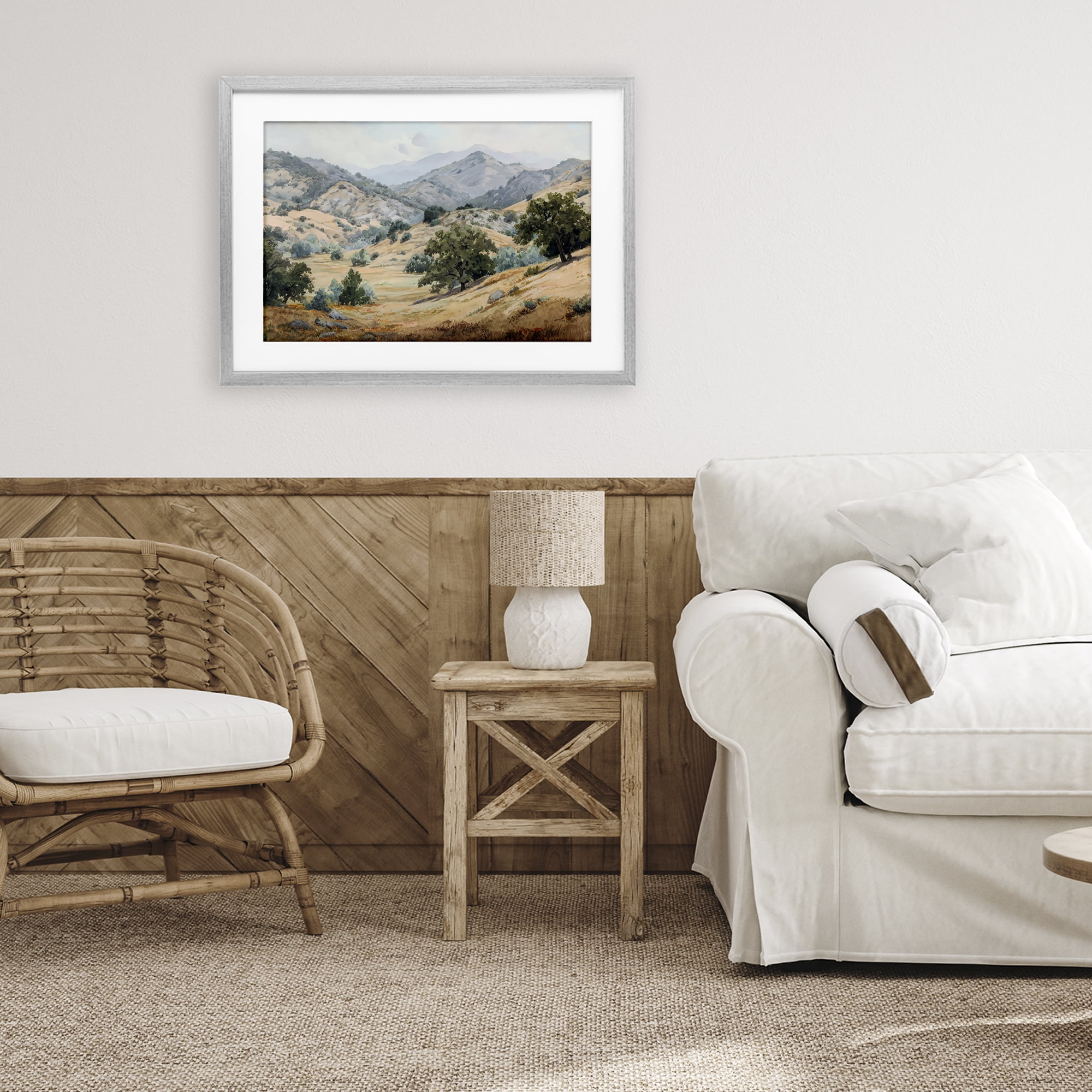 Stupell Industries Mountains and Trees Valley View Gray Framed Print Under Glass, design by Petal Prints Design