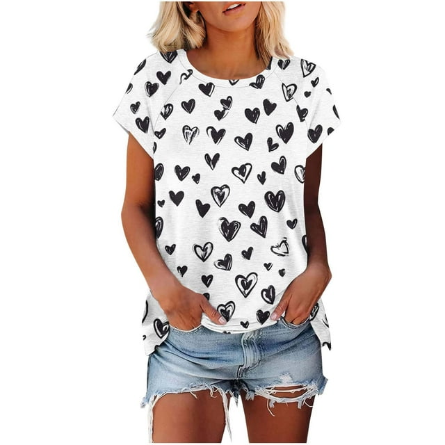 Camiseta de Manga Corta de las Mujeres de Cuello Redondo de Impresión Casual Top de las Señoras, Poliéster Ligero para el Hogar Diario Y Cómodo