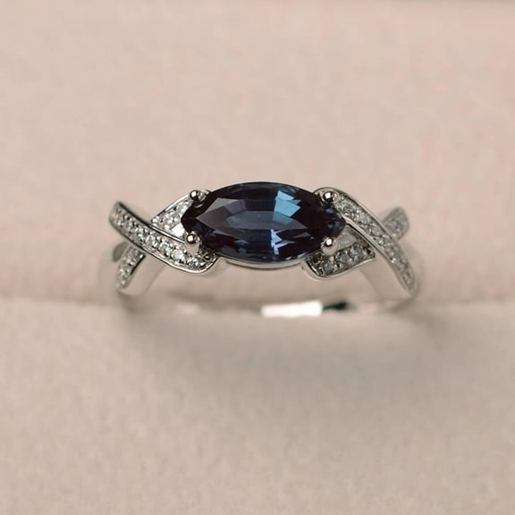 Lab Alexandrite ring, party ring, marquise cut gemstone, June birthstone, sterling silver ring,