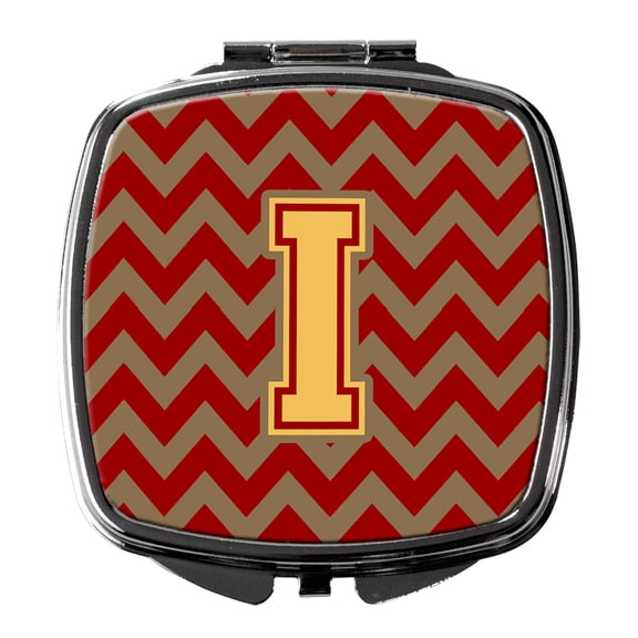 Letter I Chevron Garnet and Gold Compact Mirror