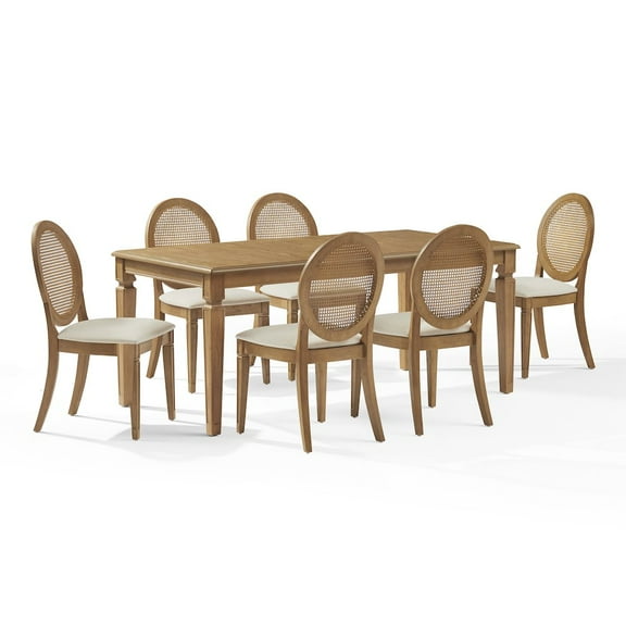 Crosley Furniture Katia 7Pc Dining Table Set For 6 Cane-Back Upholstered Chairs In Driftwood