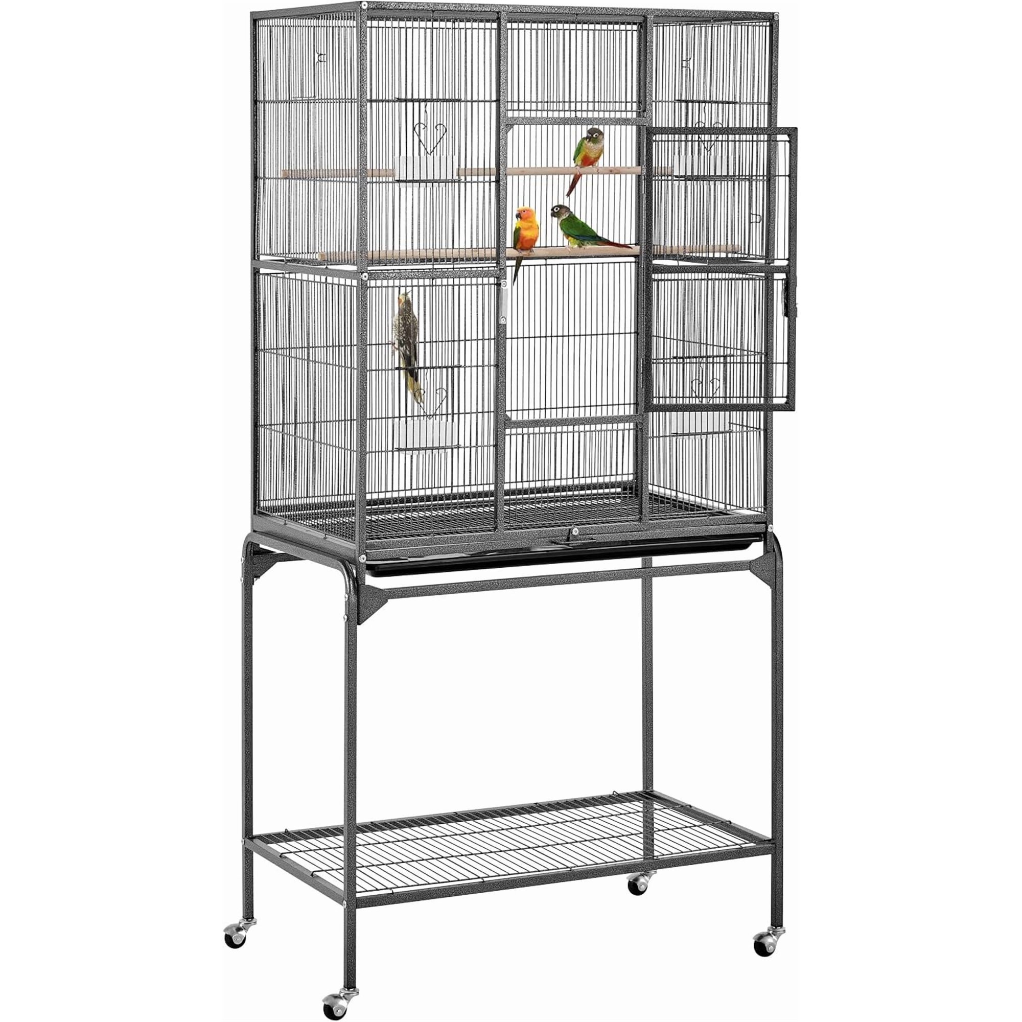 63-Inch Wrought Iron Rolling Large Bird Cage for African Grey Small Quaker Amazon Parrots Canary Bird Flight Cage