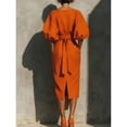 thumbnail image 2 of Orange Womens Elegant Mid-Length Dress With Boat Neck, 3/4 Puffed Sleeve, And Pockets, 2 of 4