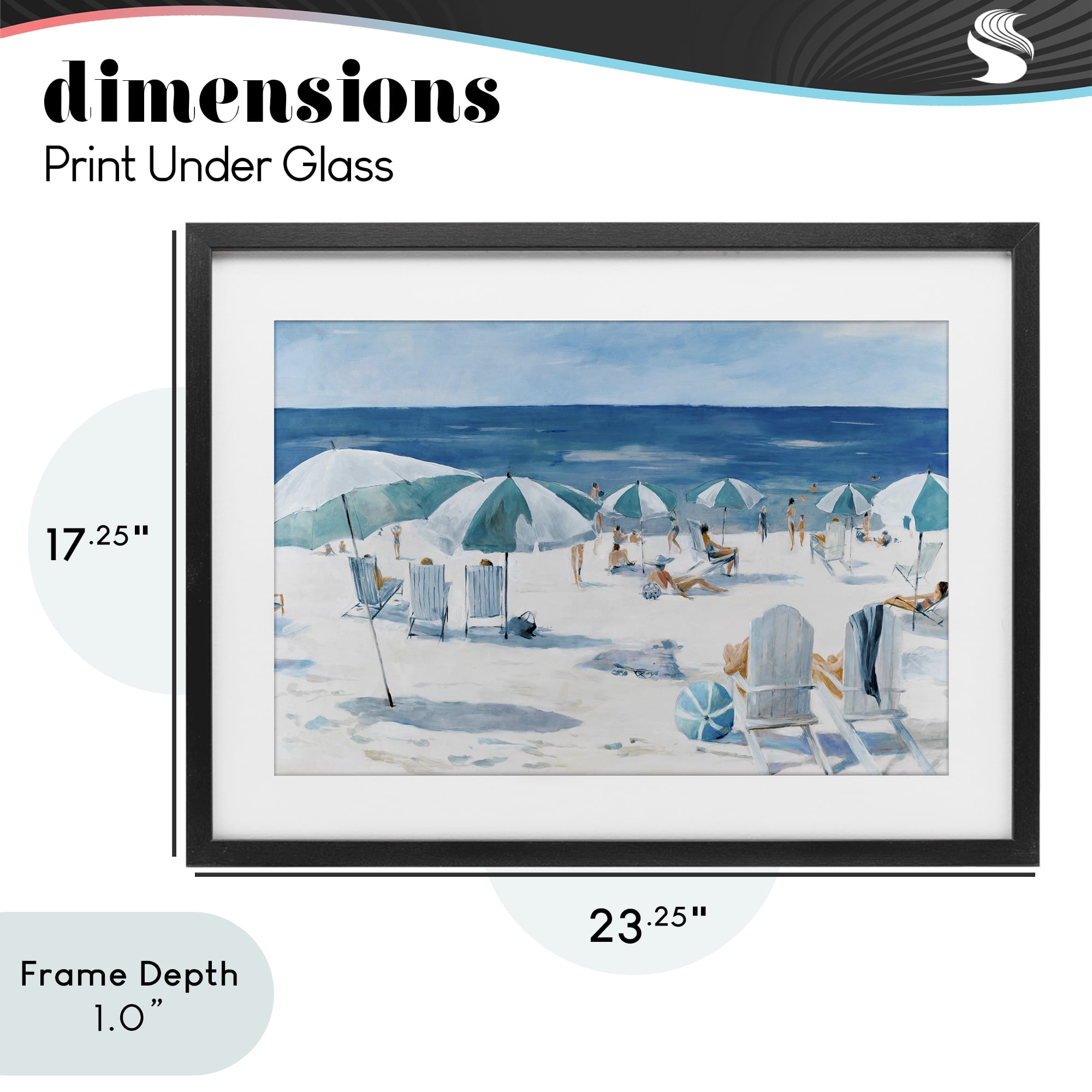 Stupell Industries Umbrella Beach Coastal Scene Black Framed Print Under Glass, design by Lorenzo Collective