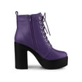 thumbnail image 3 of BLISSFUL STEP Women's Boot Side Zip Platform Chunky Heel Combat Boots Purple 6.5, 3 of 7
