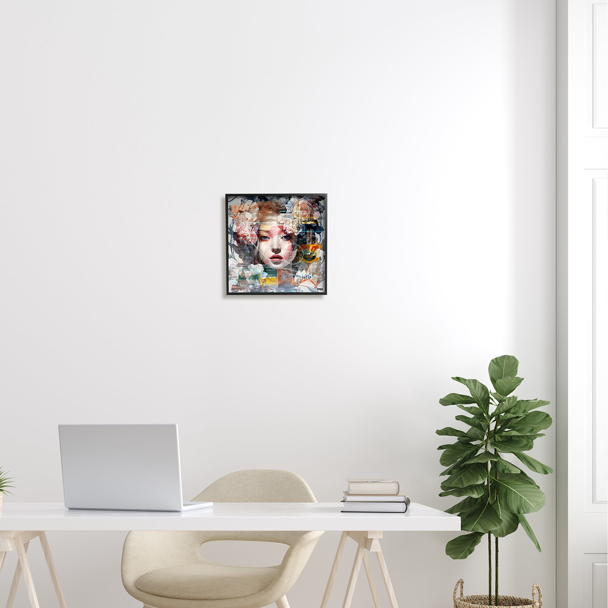 Stupell Industries Abstract Floral Girl Collage Abstract Painting Black Framed Art Print Wall Art, 12 x 12