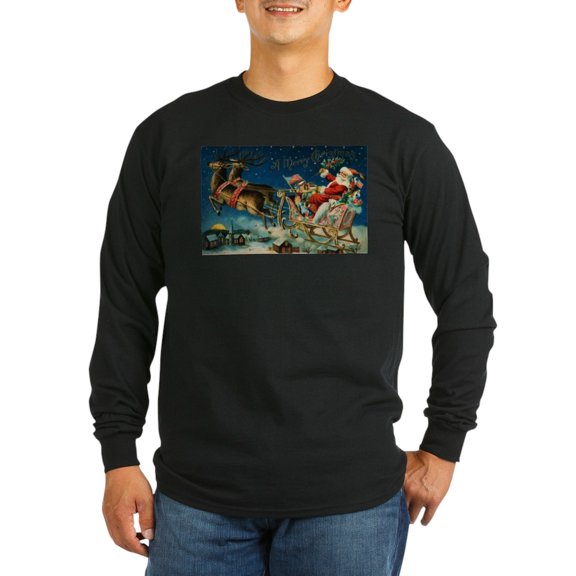 CafePress - Vintage Santa Sleigh Long Sleeve T Shirt - Long Sleeve Dark T-Shirt