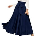 thumbnail image 2 of LEBONYARD Women Plus size Long Maxi Skirts,Women's Elegant High Waisted Skirt with Front Lace Up Pleats and Ankle Skirt Navy XS, 2 of 6