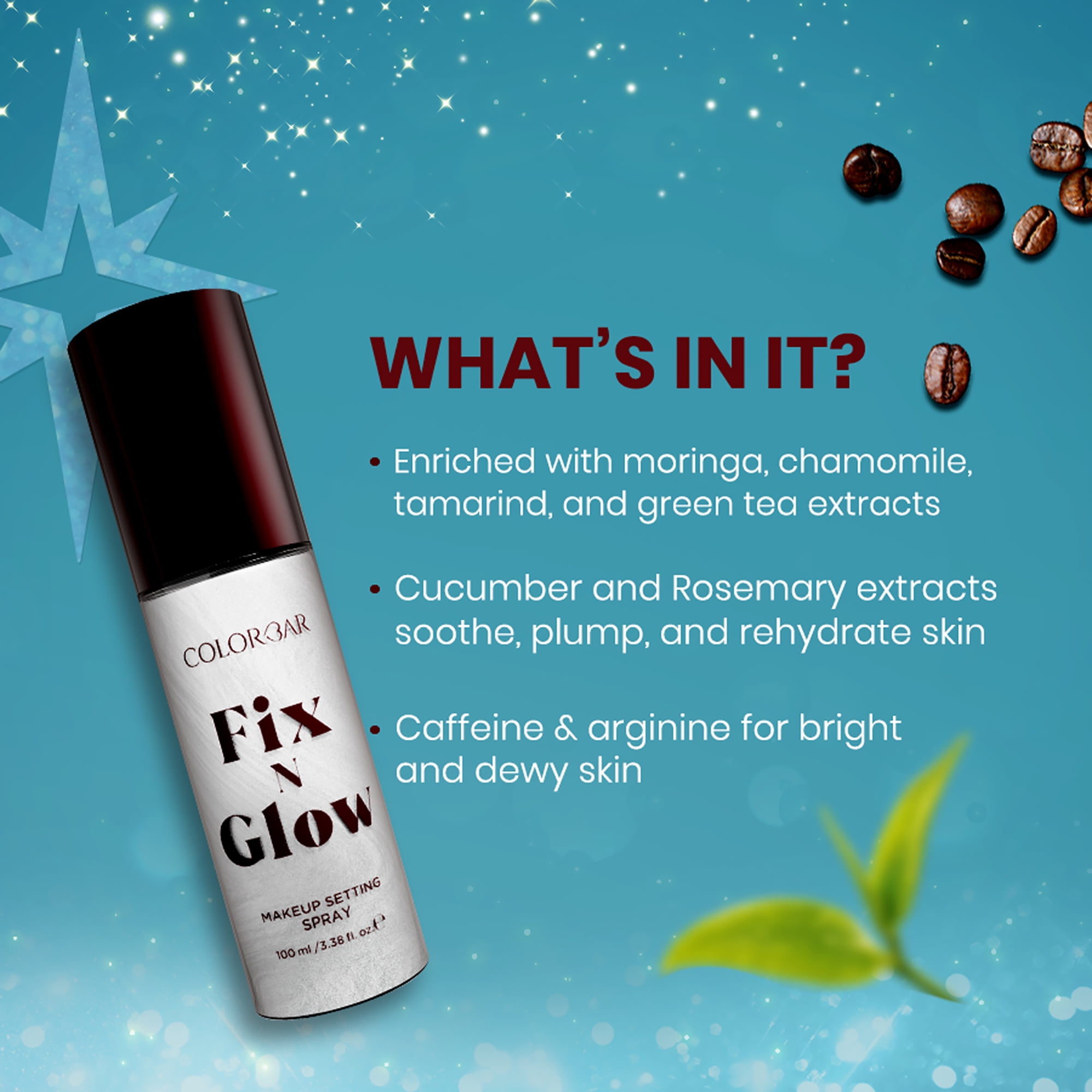 Colorbar Fix N Glow Spray, Makeup Setting Spray, 001 Magic Potion, 3.4 oz