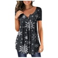 thumbnail image 1 of 2023 Women's Floral Tunic Tops Casual Blouse V Neck Short Sleeve Buttons Up T-Shirts, 1 of 6