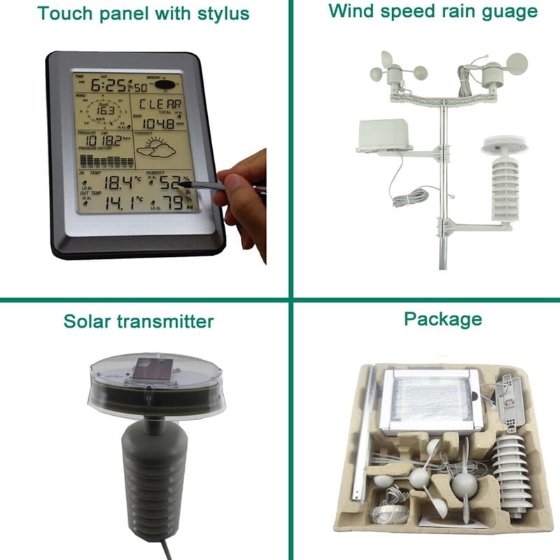 Pro Wireless Weather Station w/ PC interface, Touch Panel w/ Solar sensor Hygrometer Humidity Rain Wind Pressure PC Data Solar ,Easy to Install