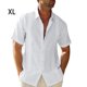 thumbnail image 3 of Minnieouse Camisa de hombre Casual manga corta transpirable botón abajo Color sólido moda viajes citas camisas ropa Camisetas Blanco SG, 3 of 5